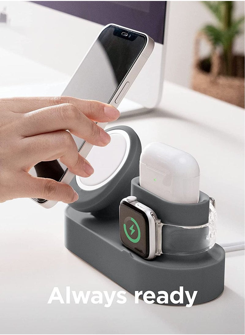 Elago - MS Charging Hub Trio 2 compatible with MagSafe Charger for iPhone 14 Series, 13 Series, 12 Series and All Apple Watch Series (Charger not included) - Dark Grey - Image 1
