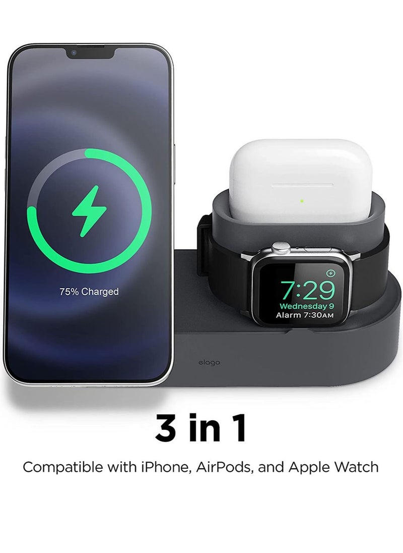 Elago - MS Charging Hub Trio 2 compatible with MagSafe Charger for iPhone 14 Series, 13 Series, 12 Series and All Apple Watch Series (Charger not included) - Dark Grey - Image 1