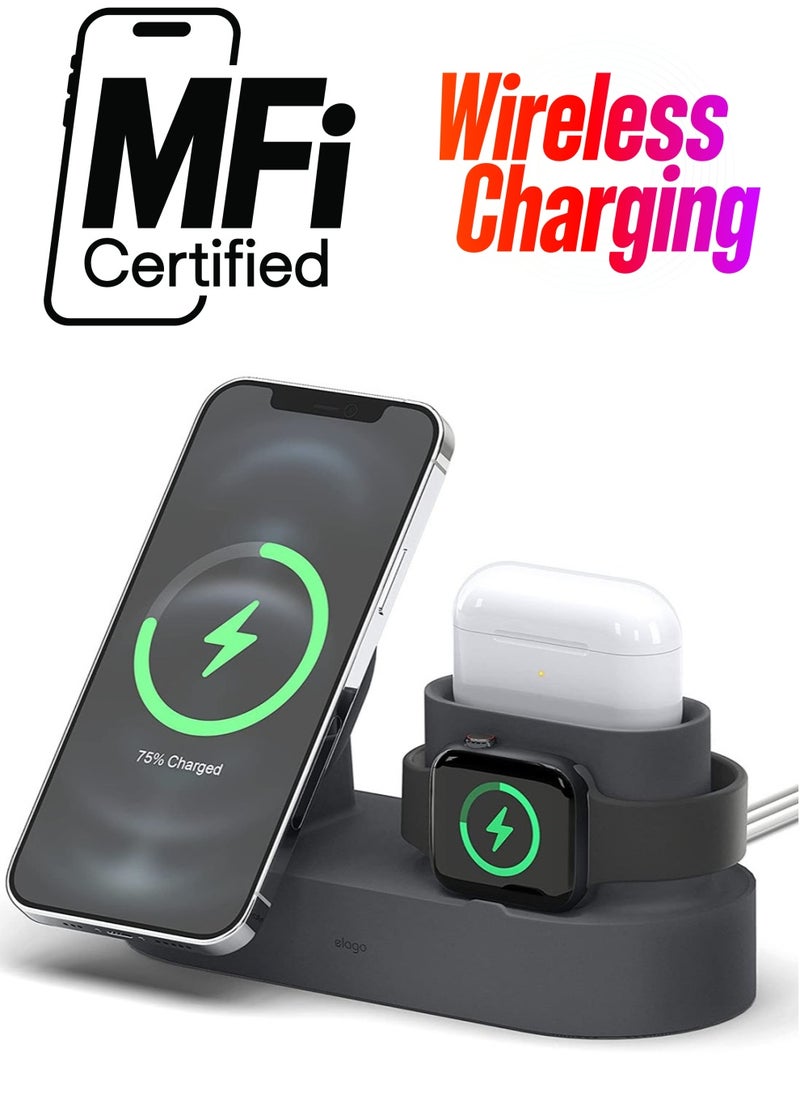 Elago - MS Charging Hub Trio 2 compatible with MagSafe Charger for iPhone 14 Series, 13 Series, 12 Series and All Apple Watch Series (Charger not included) - Dark Grey - Image 1