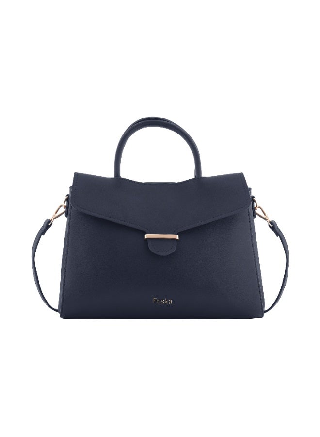 فوسكا شنطة Foska نسائية أنيقة لون أزرق داكن، شنطة يد وكتف وكروس جلد فاخر، لمسة مميزة لإطلالتك - Image 1