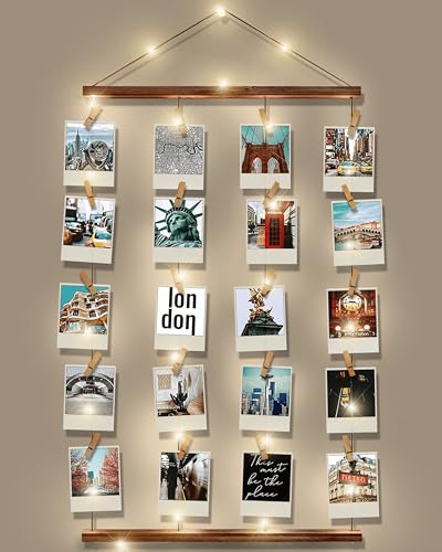 SF SOONEAT Picture Frames Collage Wall Decor Picture Board for Photos Polariod Display with 30 Clips and Adjustable Strings 15FT String Light Artwork Hanging Multiple Pictures Hangers 158L X 276W - Image 1