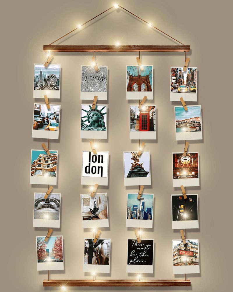 SF SOONEAT Picture Frames Collage Wall Decor Picture Board for Photos Polariod Display with 30 Clips and Adjustable Strings 15FT String Light Artwork Hanging Multiple Pictures Hangers 158L X 276W - Image 2