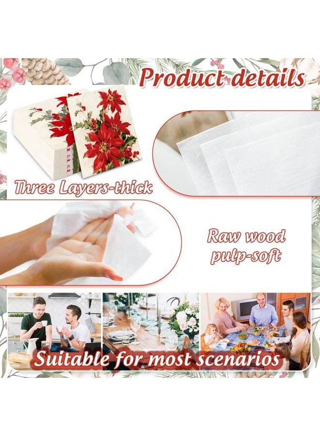 AnyDesign 100Pcs Christmas Flower Paper Napkins Poinsettia Luncheon Napkin Disposable Dessert Dinner Hand Napkin for Xmas Holiday Party Supplies - Image 3