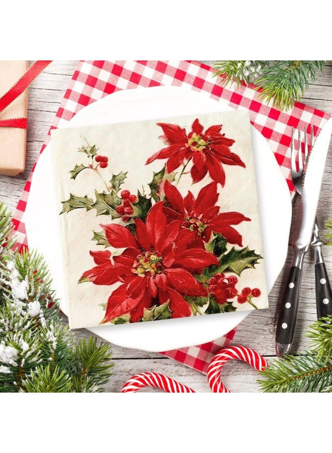 AnyDesign 100Pcs Christmas Flower Paper Napkins Poinsettia Luncheon Napkin Disposable Dessert Dinner Hand Napkin for Xmas Holiday Party Supplies - Image 5