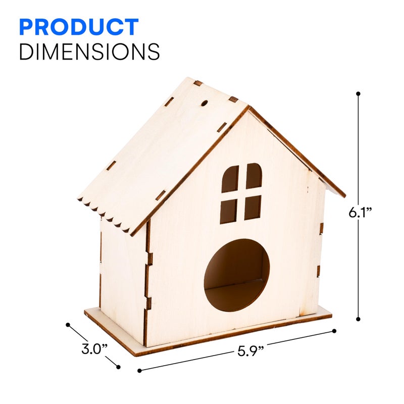Neliblu 12 Wooden Birdhouses Kit, DIY Birdhouses for Kids and Adults, Painting Kit Party Favor with Color Paint, Brushes, Stickers, and Twine, Easy Assembly Wood Craft Sets in 3 Unique Shapes - Image 3