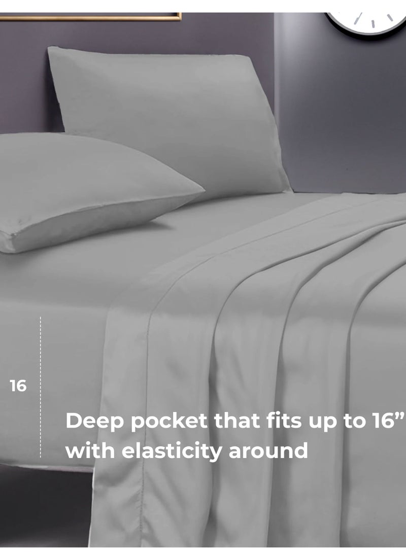 DrSleeep 3-Piece Fitted Sheet + 2 pillow case 100% Viscose Derived from Bamboo Super King Light Grey - Image 2