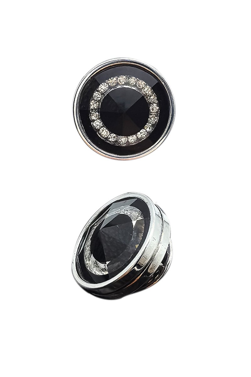 Black Round Crystal Pin Brooch, Shiny Crystal Pin Brooch for Women Men Children, Circle Lapel Pins Shirt Collar Brooch Buckle Lapel Pins Badge Suit Clip Accessory for Clothing Bags Jackets Shirts.  - Image 1
