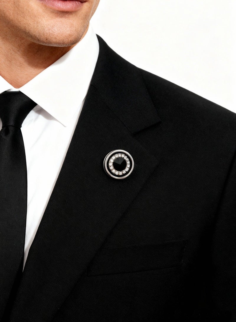 DB Innov. Brooch, Black Round Crystal Pin Brooch, Shiny Crystal Pin Brooch for Women Men Children, Circle Lapel Pins Shirt Collar Brooch Buckle Lapel Pins Badge Suit Clip Accessory for Clothing Bags Jackets Shirts. - Image 2