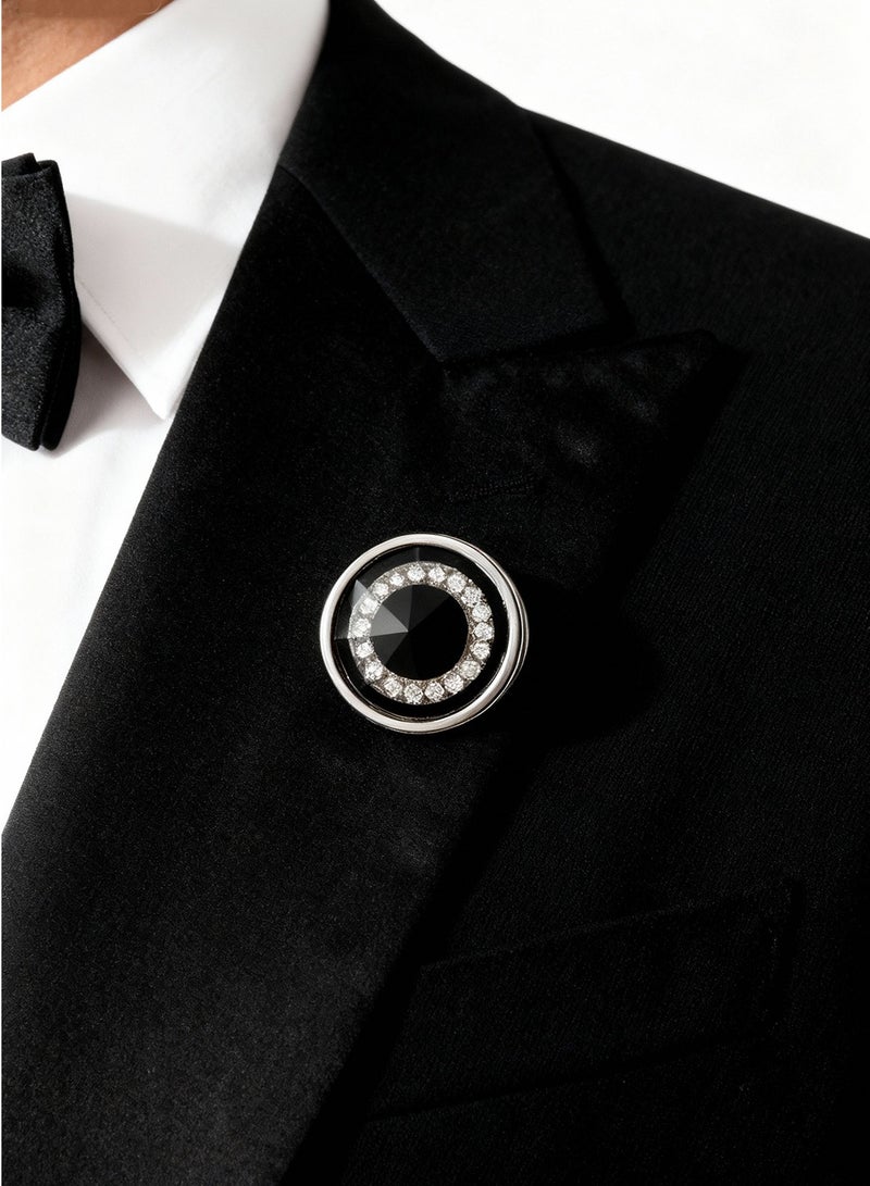 DB Innov. Brooch, Black Round Crystal Pin Brooch, Shiny Crystal Pin Brooch for Women Men Children, Circle Lapel Pins Shirt Collar Brooch Buckle Lapel Pins Badge Suit Clip Accessory for Clothing Bags Jackets Shirts. - Image 1