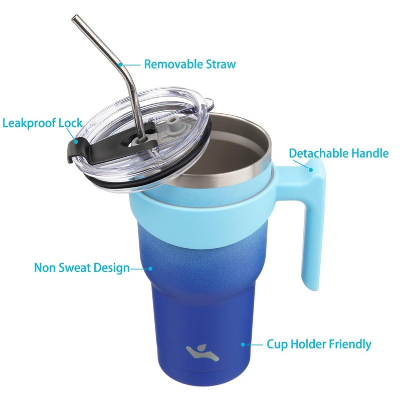 Konokyo 40 oz Tumbler with Handle and 2 Straw 2 Lid, Insulated Water Bottle Stainless Steel Vacuum Cup Reusable Travel Mug,Sky - Image 2