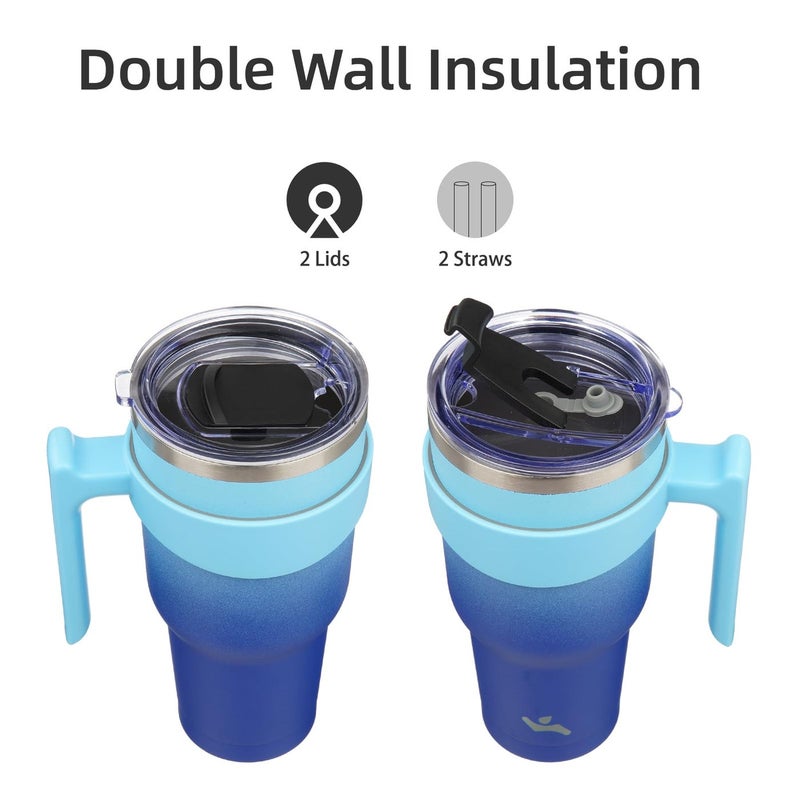 Konokyo 40 oz Tumbler with Handle and 2 Straw 2 Lid, Insulated Water Bottle Stainless Steel Vacuum Cup Reusable Travel Mug,Sky - Image 3