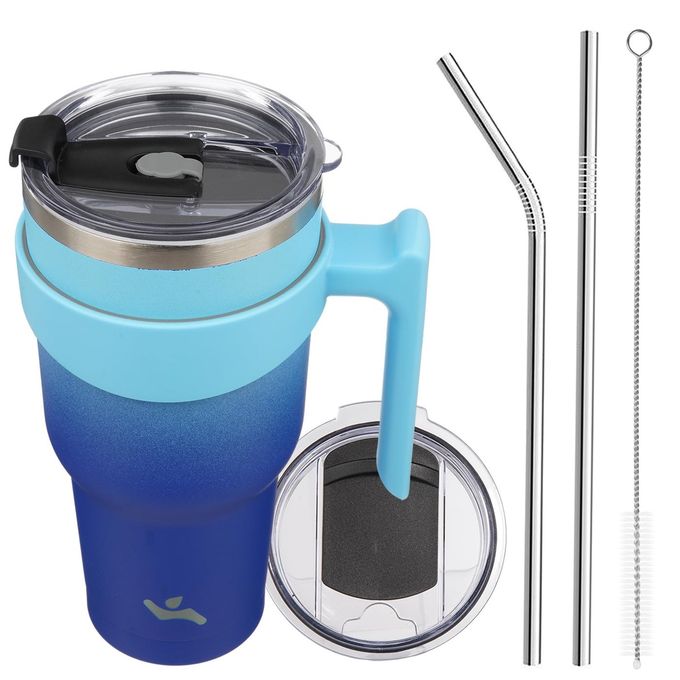 Konokyo 40 oz Tumbler with Handle and 2 Straw 2 Lid, Insulated Water Bottle Stainless Steel Vacuum Cup Reusable Travel Mug,Sky - Image 1