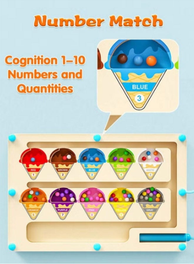 ألعاب HY لعبة متاهة الآيس كريم المغناطيسية الخشبية – لعبة فرز الألوان والأرقام للأطفال الصغار، تعزز المهارات الحركية الدقيقة والتفكير المكاني – هدية تعليمية للأولاد والبنات من سن 3 سنوات فما فوق، مثالية لعيد الميلاد وأعياد الميلاد والعطلات - Image 5