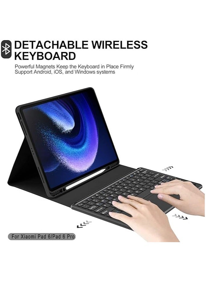 erorex Touch Case with Keyboard for Xiaomi Pad 6 / Pad 6 Pro (11", 2023) Arabic and English - Multi-Touch Trackpad Detachable Wireless Tablet Keyboard Case with Pencil Holder for Mi pad 6/ Mi pad 6 Pro Black - Image 4