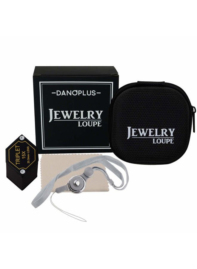 DANOPLUS 15x Magnifier Jewelry Loupe 20.5mm Triplet Lens Optical Glass Pocket Gem Magnifying Tool for Jeweler, Stamp Philatelist, Coin numismatic, Achromatic Black Hexagonal Design Kit Set - Image 3