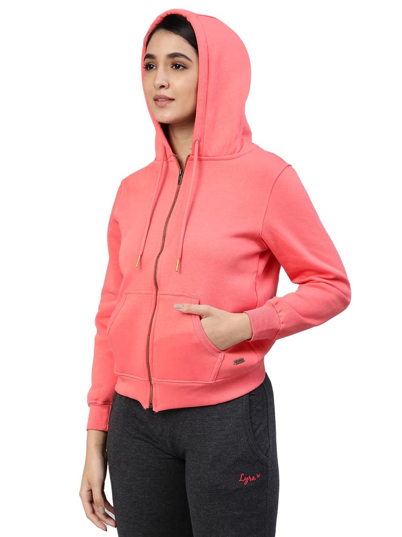 Lyra Women Zipper Hooded Sweatshirt Pink - Image 4