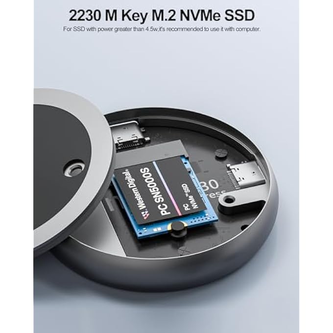 rayihni MAGNETIC M.2 2230 NVME ENCLOSURE FOR EXTERNAL STORAGE FOR IPHONE 15/16 PRO MAX, USB C 3.2 GEN2 10GBPS, 100W PD CHARGING, ALUMINUM EXTERNAL SSD CASE FOR ANDROID/IPAD/MACBOOK (SPACE GREY - SQUARE) - Image 3