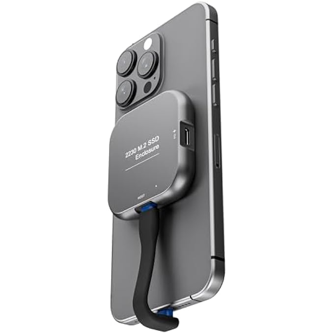 rayihni MAGNETIC M.2 2230 NVME ENCLOSURE FOR EXTERNAL STORAGE FOR IPHONE 15/16 PRO MAX, USB C 3.2 GEN2 10GBPS, 100W PD CHARGING, ALUMINUM EXTERNAL SSD CASE FOR ANDROID/IPAD/MACBOOK (SPACE GREY - SQUARE) - Image 1