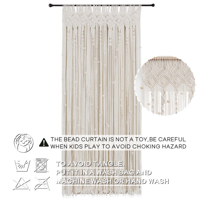 Lino Rosa Boho Macrame Curtains for Windows,Beaded Bohemian Curtains for Bedroom Living Room Decor,84 Inches Long,Cream White - Image 2
