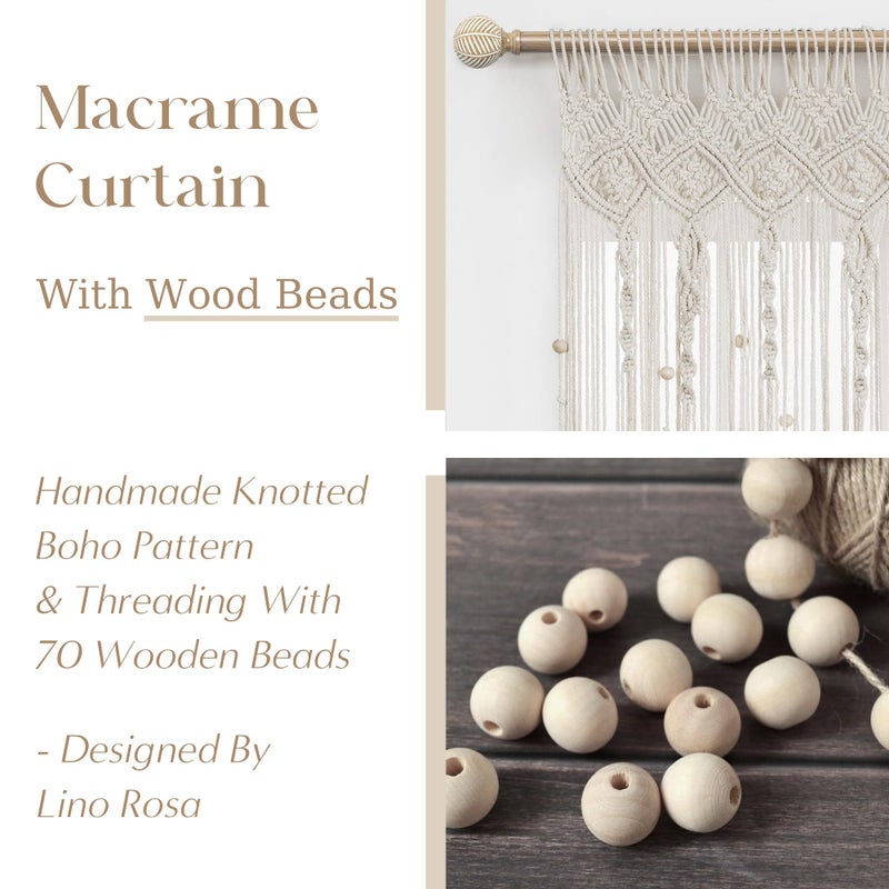 Lino Rosa Boho Macrame Curtains for Windows,Beaded Bohemian Curtains for Bedroom Living Room Decor,84 Inches Long,Cream White - Image 3