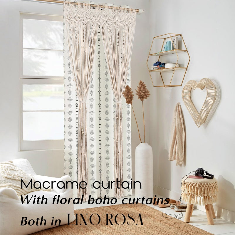 Lino Rosa Boho Macrame Curtains for Windows,Beaded Bohemian Curtains for Bedroom Living Room Decor,84 Inches Long,Cream White - Image 4