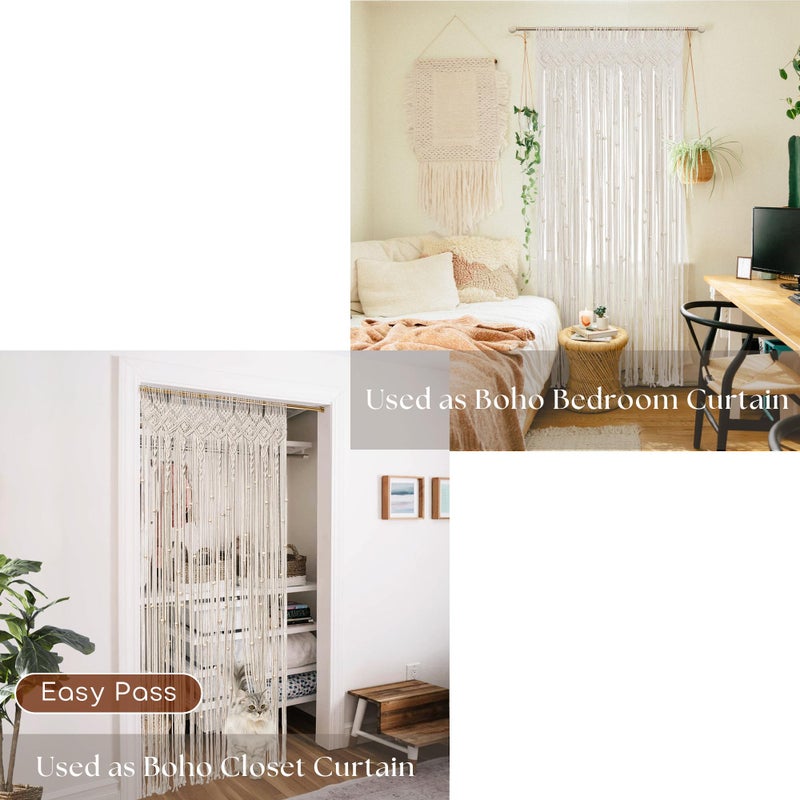 Lino Rosa Boho Macrame Curtains for Windows,Beaded Bohemian Curtains for Bedroom Living Room Decor,84 Inches Long,Cream White - Image 5