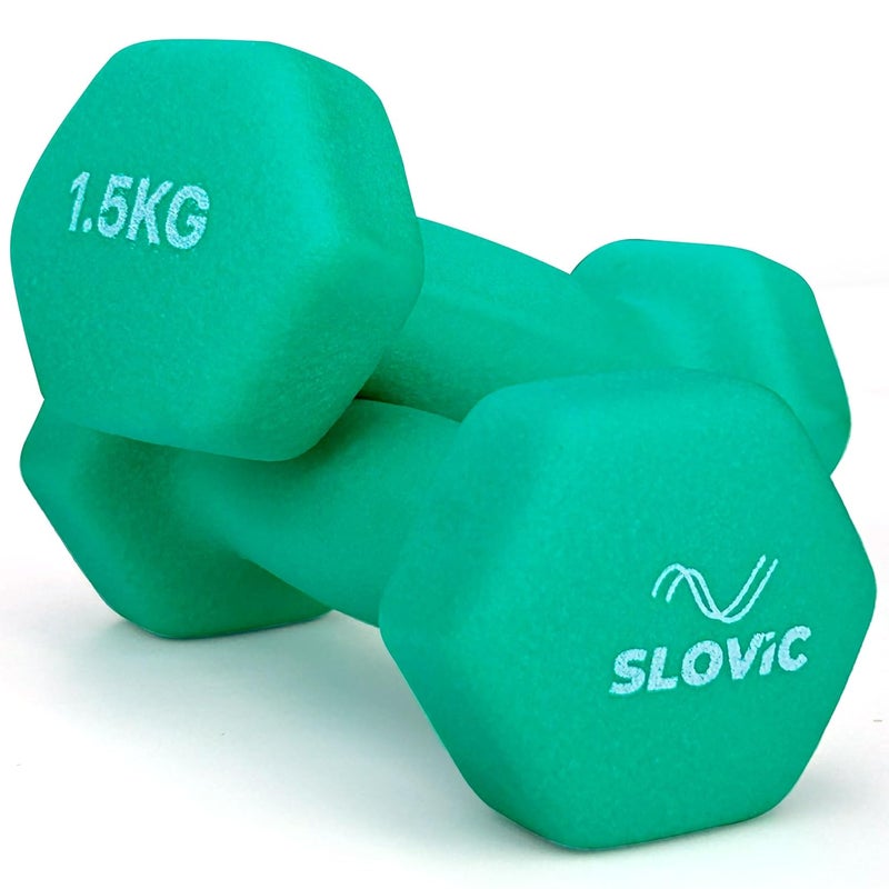 SLOVIC Dumbbell Set [1.5 Kg Each] | Neoprene Dumbbells Set for Home Gym | Gym Dumbbells Set for Home Workout | Gym Equipment for Home Workout | Anti-Skied Iron Dumbell | Dumbbells for Women [Mint] - Image 1