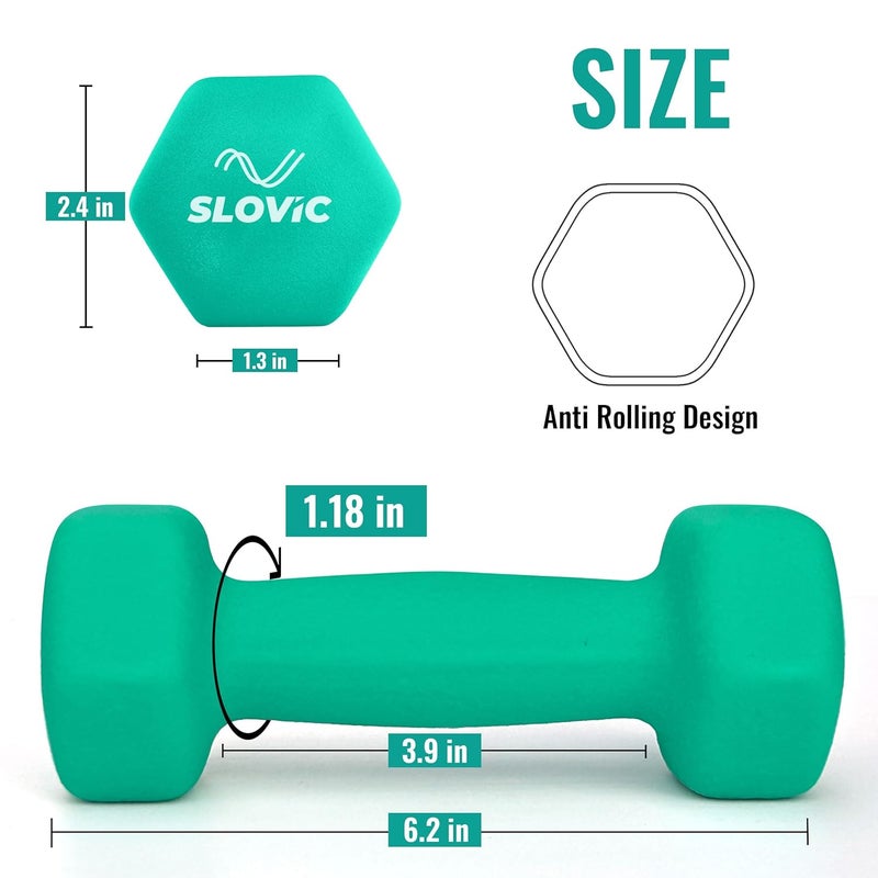 SLOVIC Dumbbell Set [1.5 Kg Each] | Neoprene Dumbbells Set for Home Gym | Gym Dumbbells Set for Home Workout | Gym Equipment for Home Workout | Anti-Skied Iron Dumbell | Dumbbells for Women [Mint] - Image 4