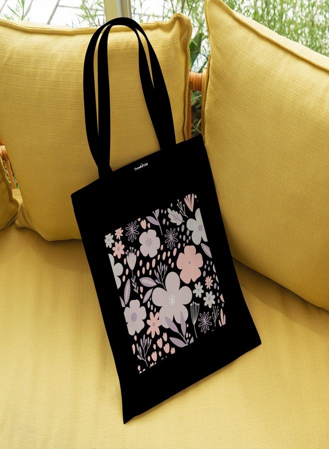 TrendoPrint حقيبة تسوق سوداء مطبوعة صديقة للبيئة من تريندوبرينت، مقاس 14 × 16 بوصة، مع حقيبة مكياج، مناسبة للجامعة والتسوق والسفر (TB55) - Image 3