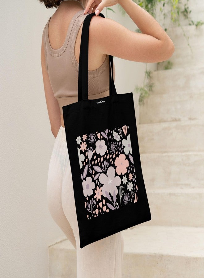 TrendoPrint حقيبة تسوق سوداء مطبوعة صديقة للبيئة من تريندوبرينت، مقاس 14 × 16 بوصة، مع حقيبة مكياج، مناسبة للجامعة والتسوق والسفر (TB55) - Image 5