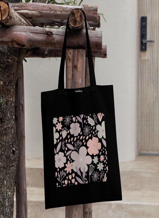 TrendoPrint حقيبة تسوق سوداء مطبوعة صديقة للبيئة من تريندوبرينت، مقاس 14 × 16 بوصة، مع حقيبة مكياج، مناسبة للجامعة والتسوق والسفر (TB55) - Image 4