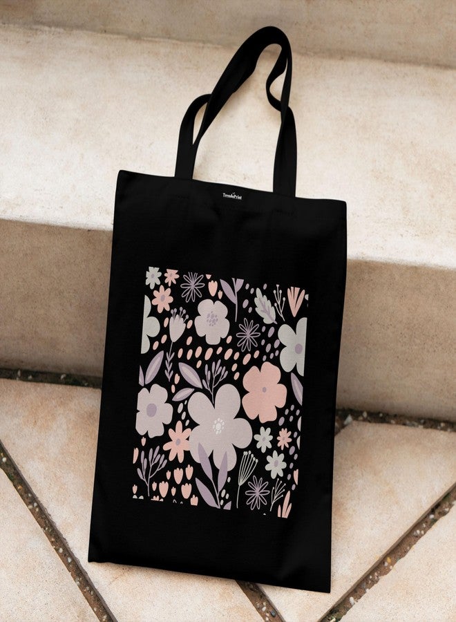 TrendoPrint حقيبة تسوق سوداء مطبوعة صديقة للبيئة من تريندوبرينت، مقاس 14 × 16 بوصة، مع حقيبة مكياج، مناسبة للجامعة والتسوق والسفر (TB55) - Image 2