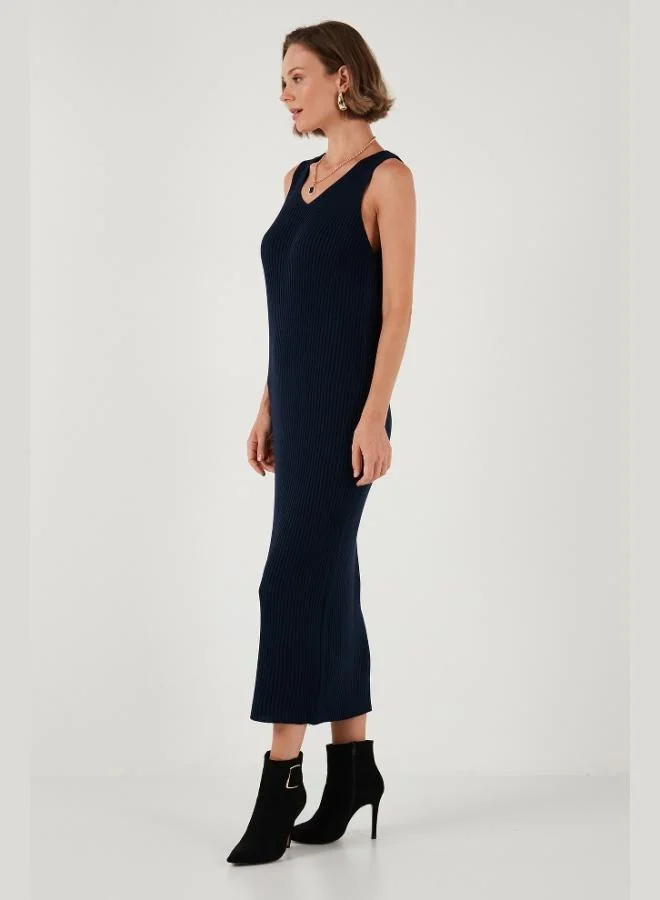 Lela Lela V-Neck Ribbed Long Knit Dress Women's Dress 4616169