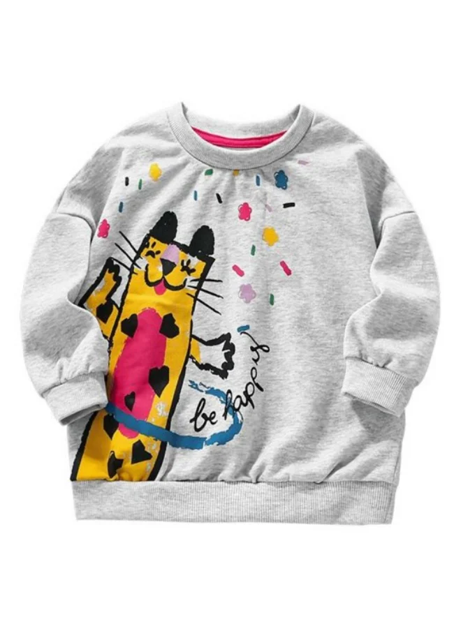YUNIQEE Grey Printed Long Sleeve Crew Neck T-Shirt
