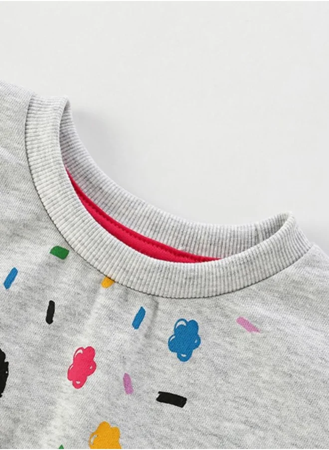 YUNIQEE Grey Printed Long Sleeve Crew Neck T-Shirt