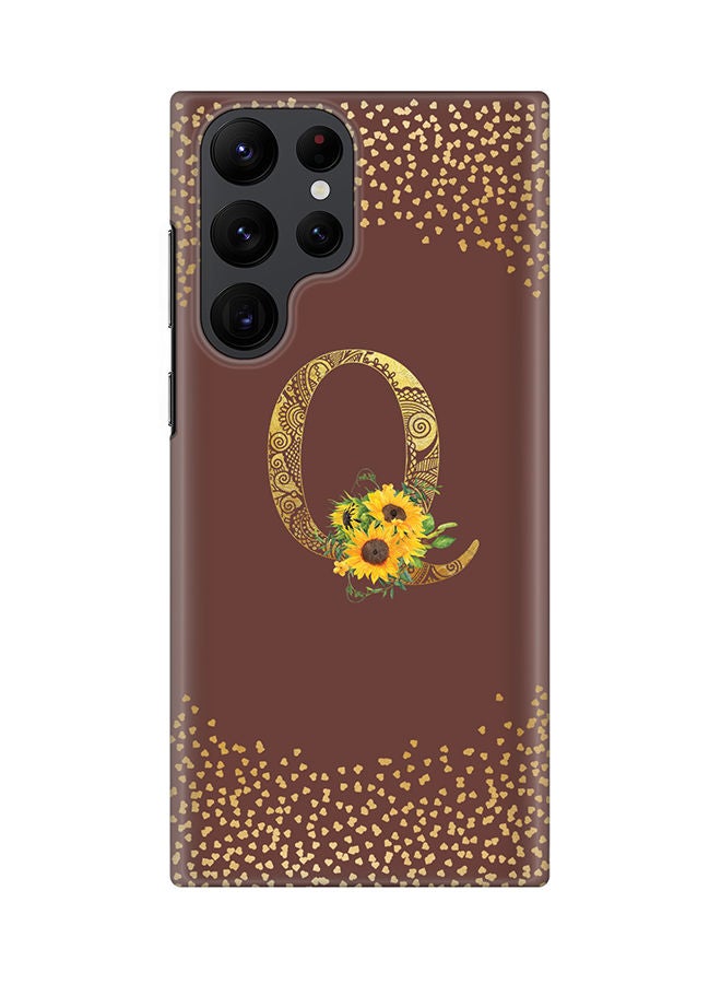 Stylizedd Monogram Slim Cover for Samsung Galaxy S22 Ultra 5G Case Custom Initials Letter Floral Pattern Snap Series Mobile Cover Matte Alphabet  - Q (Brown) - Image 1