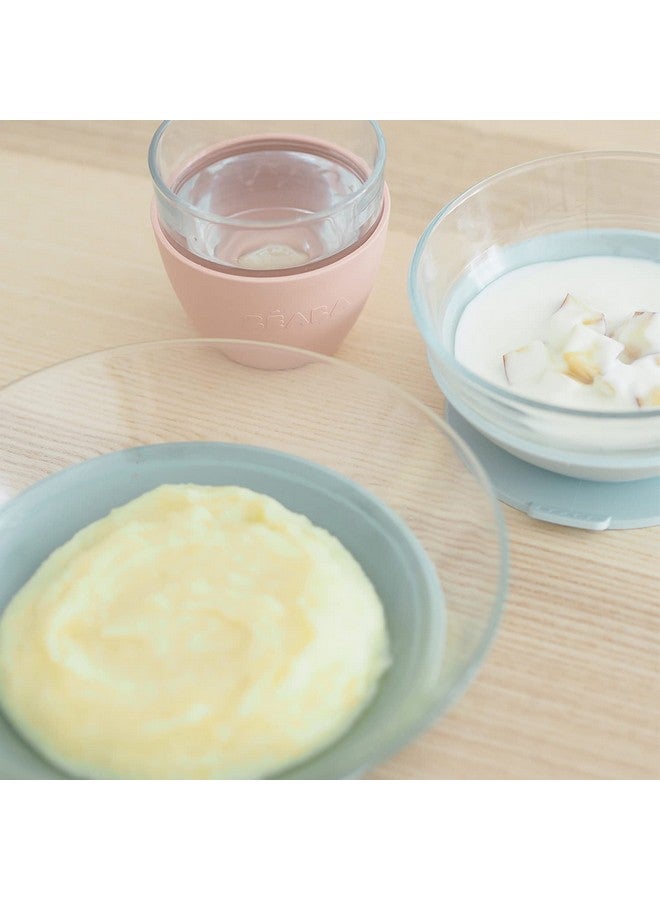 BEABA 3-Piece Duralex Glass Meal Set with Silicone Suction, Toddler Plate and Baby Bowls with Suction, Non Slip Kids Dinnerware Set, 2.5x Stronger than Regular Glass, Eucalyptus - Image 2