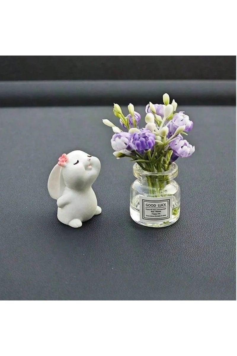 Car Decoration – 2 Pieces: A charming car decor set featuring a cute bunny and floral design, perfect for adding a unique and lovely touch to your car interior. - Image 1