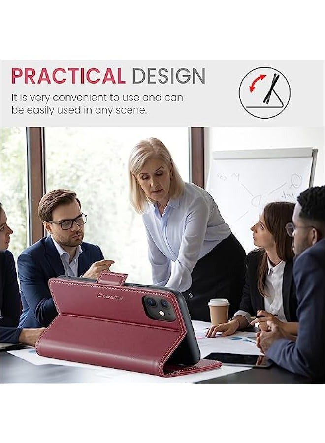 Premium PU Leather Wallet Case for iPhone 11 - Wine Red - Image 4