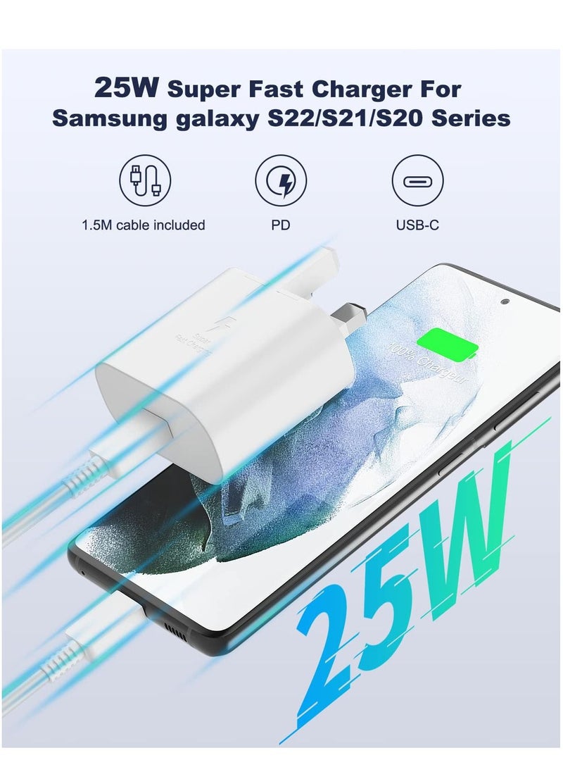 محول شاحن سريع 25 وات لهاتف Samsung Galaxy S23 و S22 و S22Ultra و S22 + و S21 و S20 و A32 و A33 و A53 ​​و A73 و USB C فائق السرعة مع كابل شحن 1.5 م من النوع C
