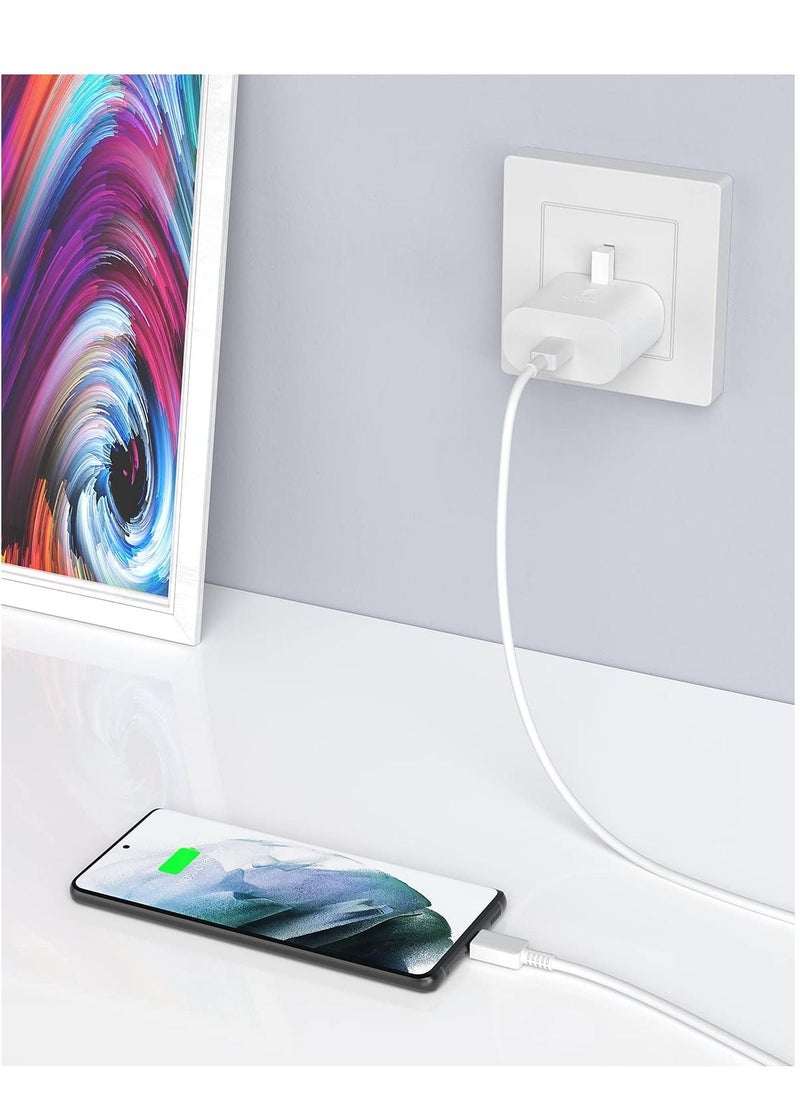 محول شاحن سريع 25 وات لهاتف Samsung Galaxy S23 و S22 و S22Ultra و S22 + و S21 و S20 و A32 و A33 و A53 ​​و A73 و USB C فائق السرعة مع كابل شحن 1.5 م من النوع C