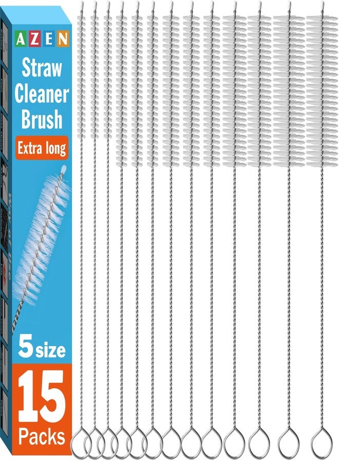 AZEN 15 Pack Straw Cleaner Brush Set, 12 inch Extra Long, 5 Different Diameters Reusable Cleaning Brush for Sippy Cup, Water Bottle and Tubes - Image 1
