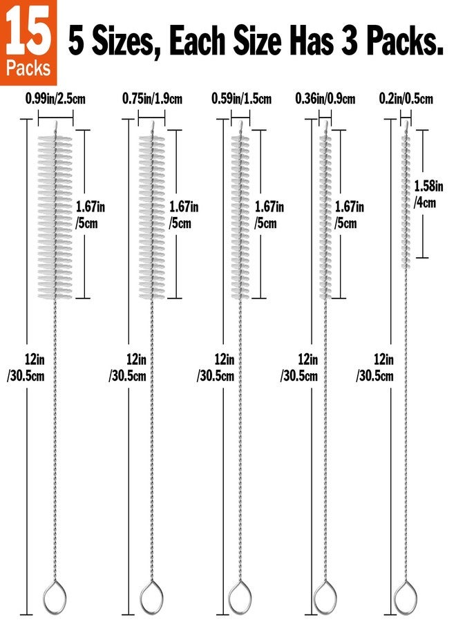 AZEN 15 Pack Straw Cleaner Brush Set, 12 inch Extra Long, 5 Different Diameters Reusable Cleaning Brush for Sippy Cup, Water Bottle and Tubes - Image 2