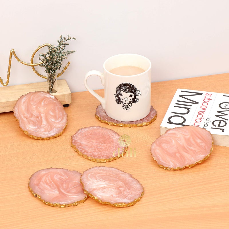DULI Set of 6 Resin Tea,Coffee Coasters (10 * 8 cm) (Pink) - Image 5