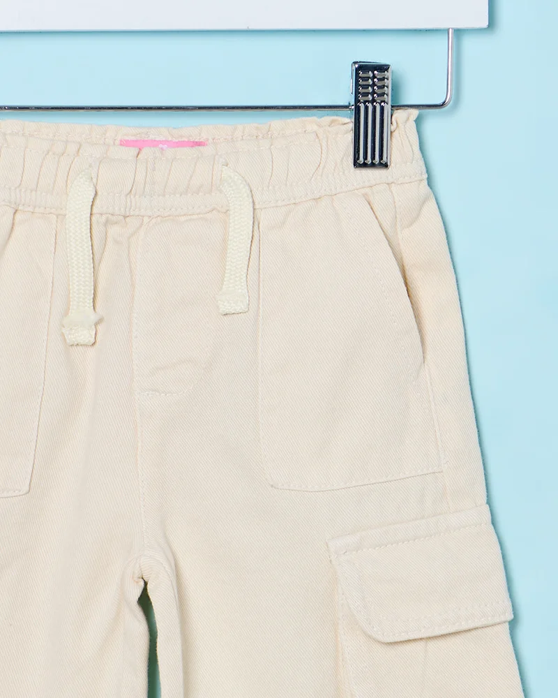 Redtag Infant Girls White Wide Leg Jeans With Cargo Pockets
