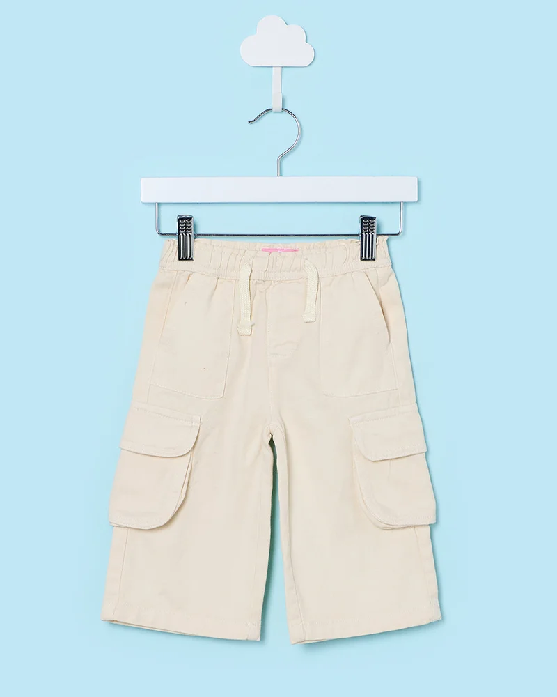 Redtag Infant Girls White Wide Leg Jeans With Cargo Pockets