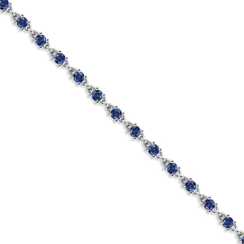 Gem Stone King Blue Created Sapphire Tennis Bracelet for Women in 925 Sterling Silver | 1.76 Cttw | Round: 2.5MM | Gemstone September Birthstone | 7 Inch - Image 3