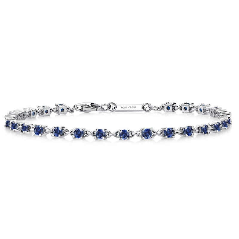 Gem Stone King Blue Created Sapphire Tennis Bracelet for Women in 925 Sterling Silver | 1.76 Cttw | Round: 2.5MM | Gemstone September Birthstone | 7 Inch - Image 1
