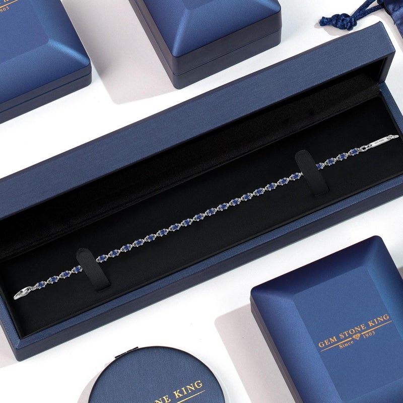 Gem Stone King Blue Created Sapphire Tennis Bracelet for Women in 925 Sterling Silver | 1.76 Cttw | Round: 2.5MM | Gemstone September Birthstone | 7 Inch - Image 5