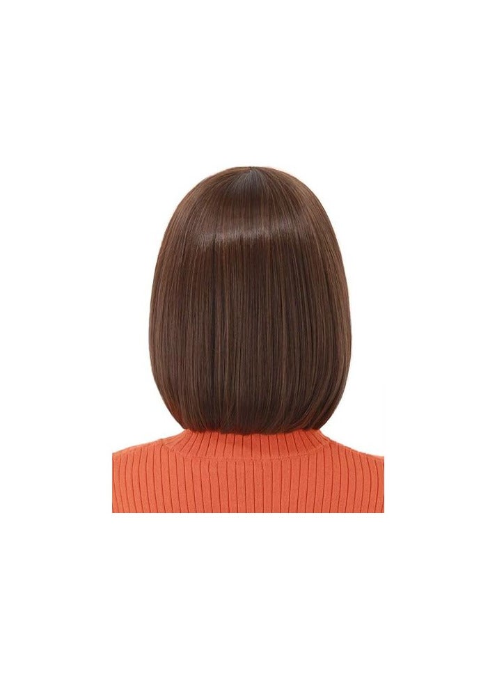 باروكة شعر صناعي  قصير مستقيم بني اللون شعر حراري